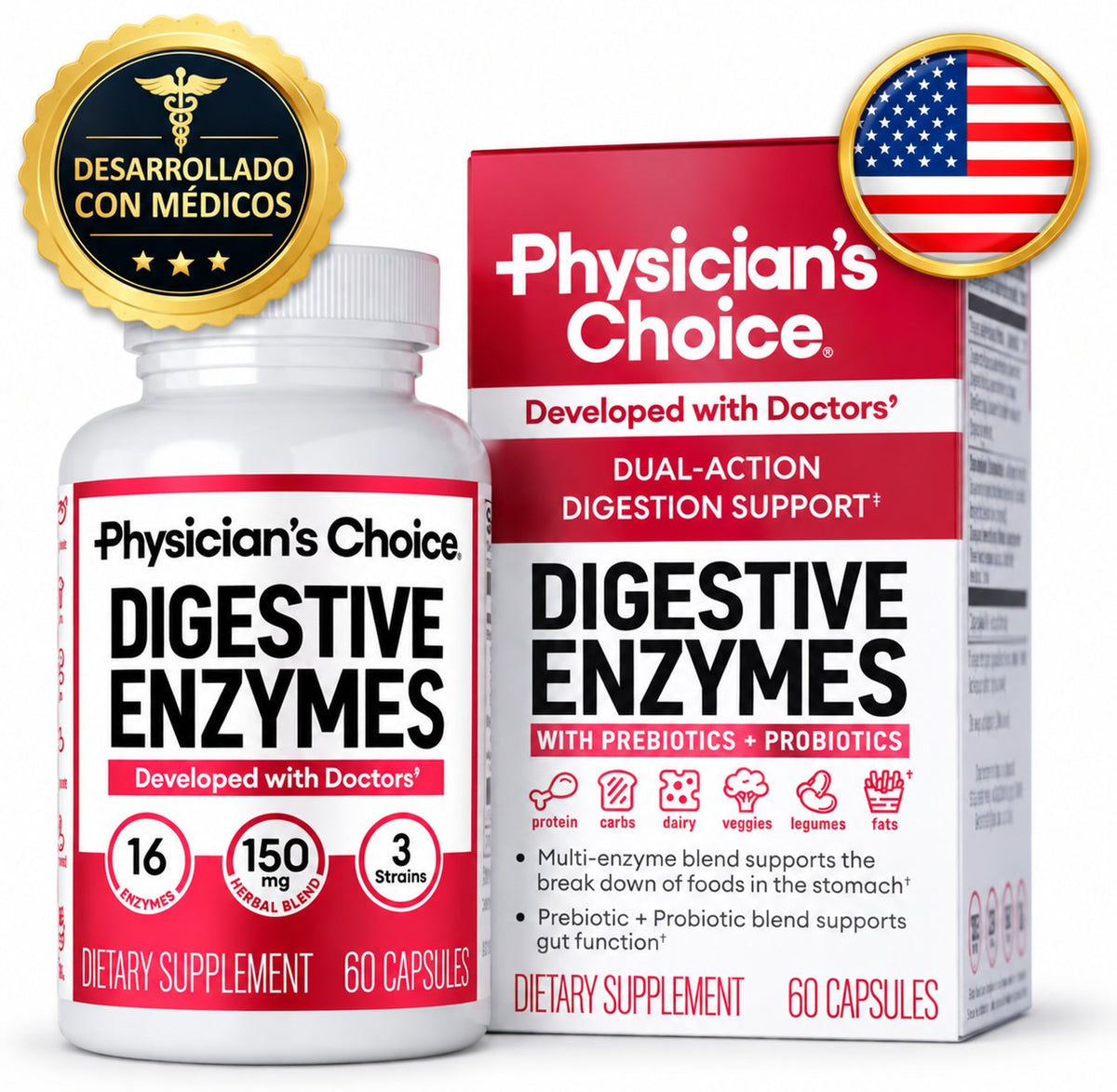 Enzimas Digestivas Physician’s Choice | 16 enzimas + probióticos